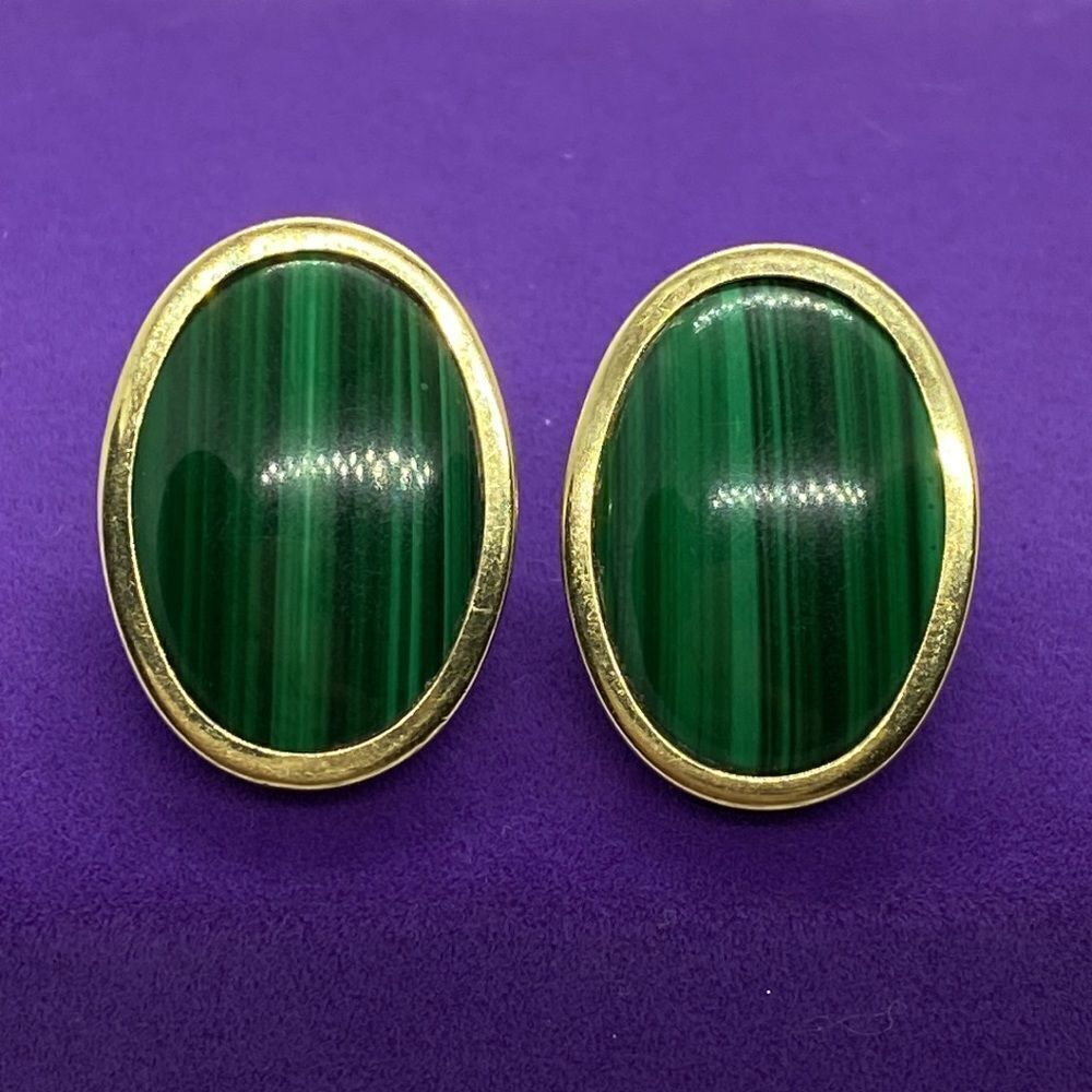 💛 14k Vintage Malachite Earrings - Picture 2 of 4